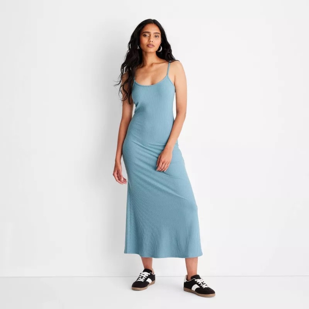 Cami Midi Blue Sleeveless Bodycon Dress